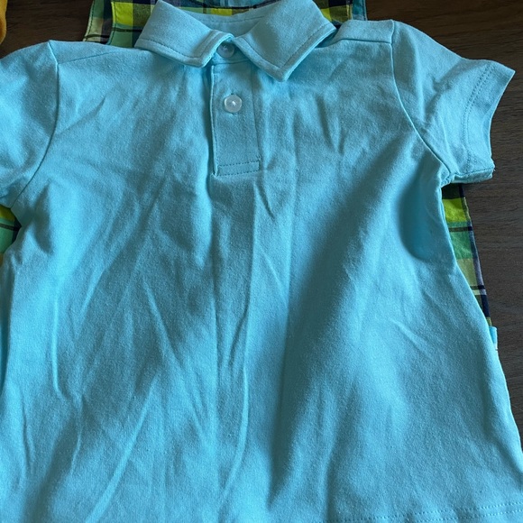 6 Month Carter’s Plaid Short Overalls w/ Turquoise Laughing Llama Polo - Picture 2 of 3